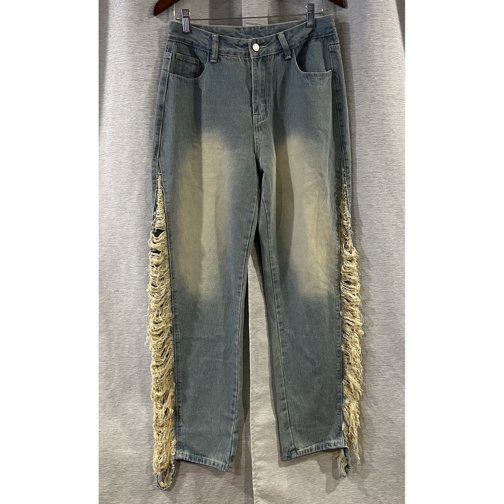 Vintage Wash Office Siren coquette light denim distressed‎ straight leg jeans L